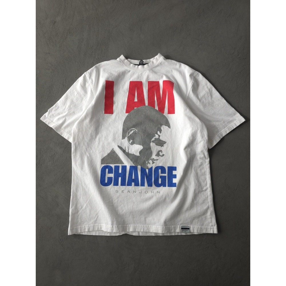 Sean John T-shirt Men's XL White Barack Obama Short Sleeve Crewneck I Am Change